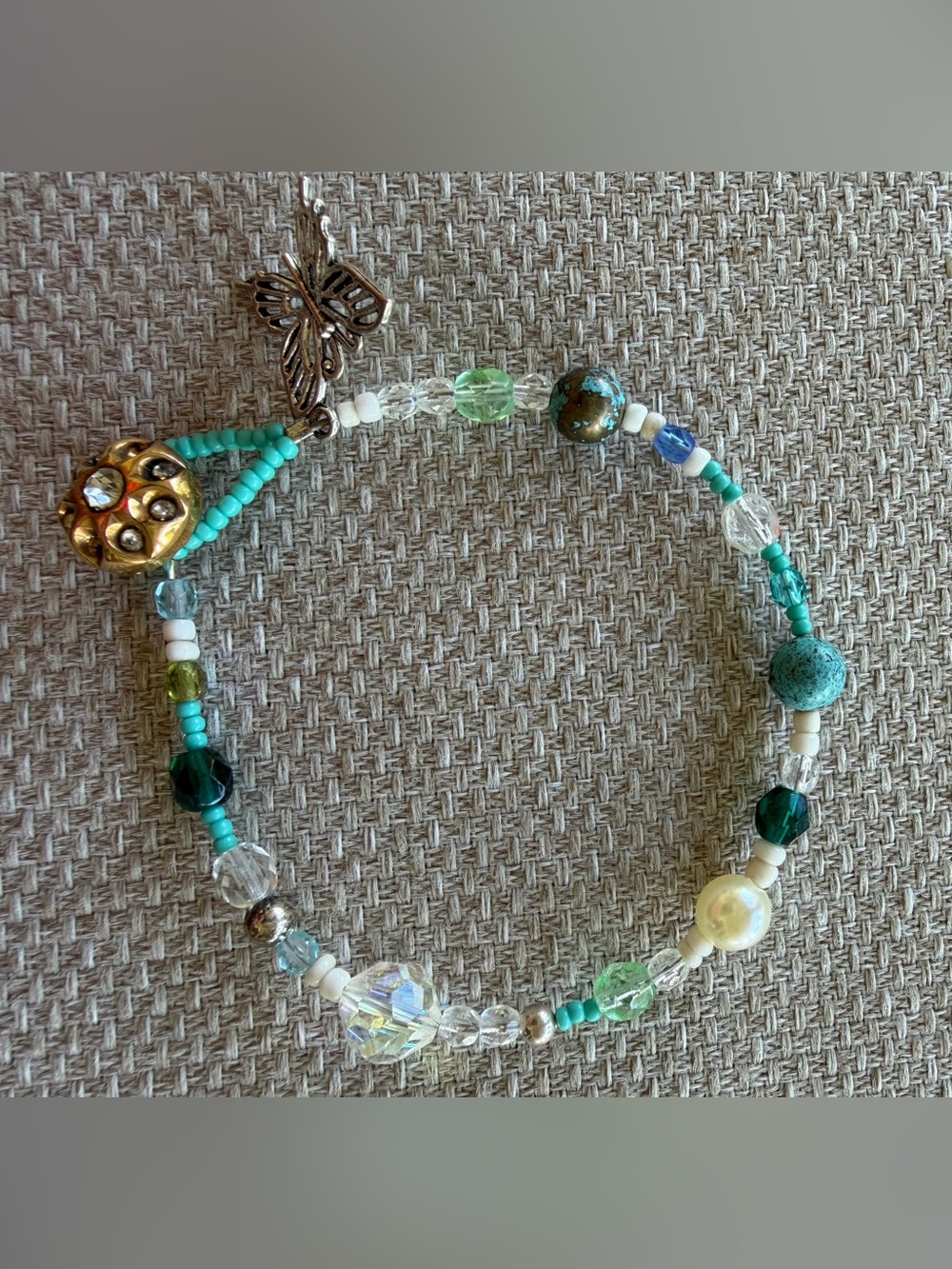 Handmade Turquoise Beaded Bracelet with Butterfly Charm